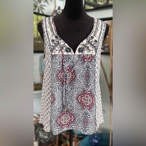 Mixed Pattern Boho Flowy Sleeveless Tank Top Size Medium